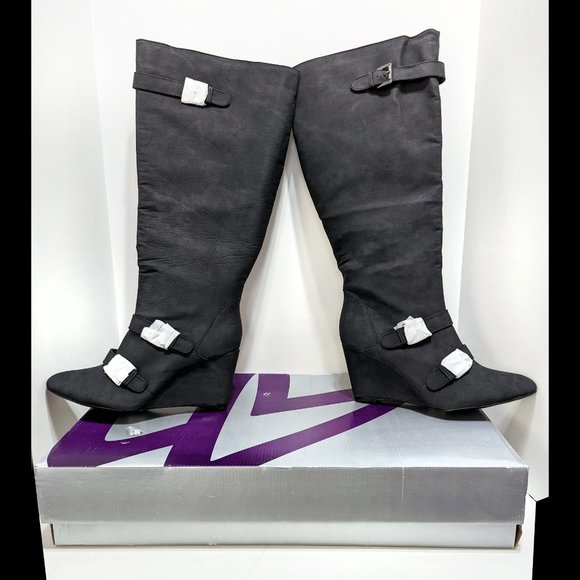 NIB New LANE BRYANT Sz 12W Black Wide Calf TALL WEDGE HEEL Over-The-Knee Boots - Picture 2 of 6
